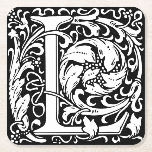 Brev L Medieval Monogram Art nouveau Underlägg Papper Kvadrat