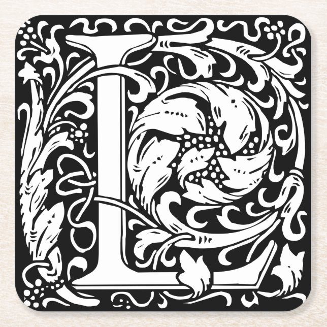 Brev L Medieval Monogram Art nouveau Underlägg Papper Kvadrat (Framsidan)