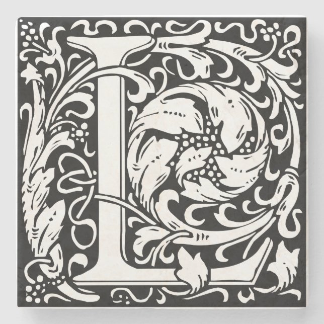 Brev L Medieval Monogram Art nouveau Underlägg Sten (Framsidan)