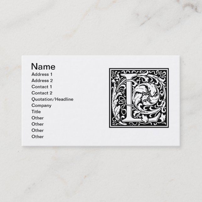 Brev L Medieval Monogram Art nouveau Visitkort (Framsida)