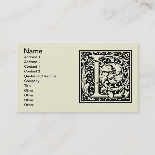 Brev L Medieval Monogram Art nouveau Visitkort (Framsida)
