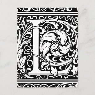 Brev L Medieval Monogram Art nouveau Vykort