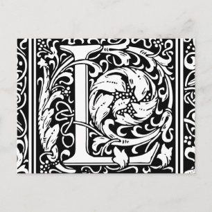 Brev L Medieval Monogram Art nouveau Vykort