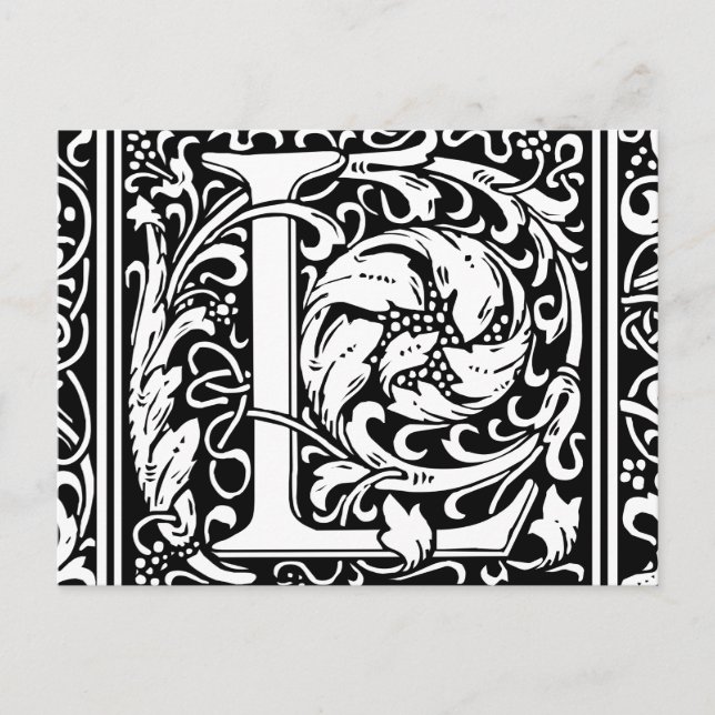 Brev L Medieval Monogram Art nouveau Vykort (Framsida)