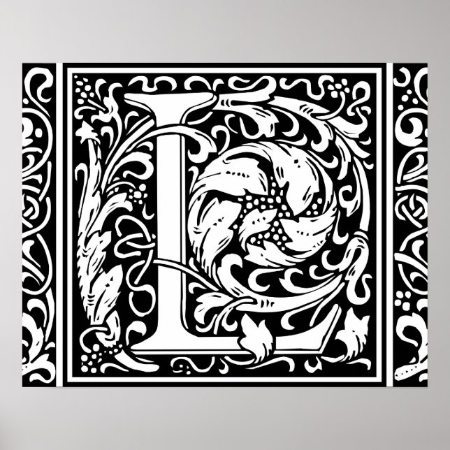 Brev L Medieval Monogram Vintage Inledande Poster (Framsidan)