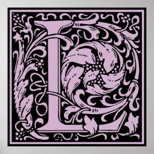 Brev L Medieval Monogram Vintage Inledande Poster