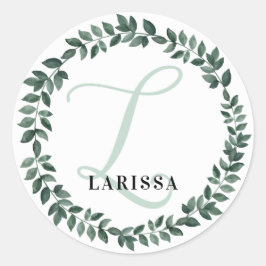 Brev L Monogram Anpassat Namn Minimalistisk Botani Runt Klistermärke