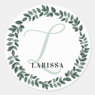 Brev L Monogram Anpassat Namn Minimalistisk Botani Runt Klistermärke