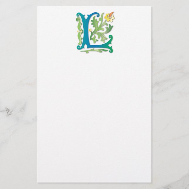 Brev L Monogram Fleur de lis Brevpapper (Framsida)