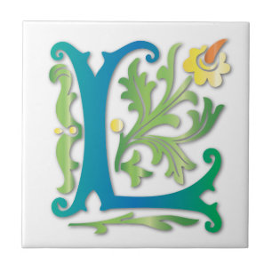 Brev L Monogram Fleur de lis Kakelplatta