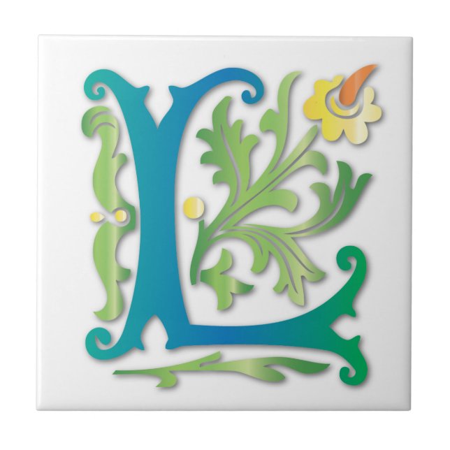 Brev L Monogram Fleur de lis Kakelplatta (Framsidan)