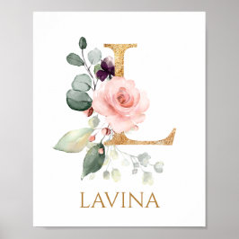 Brev L Monogram rosa ros Nursery Poster