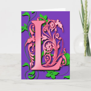 Brev L Monogram som är initial på rosa Anteckningskort