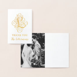 Brev L Ursprunglig Elegant, blommande monogram Nam Folierat Kort