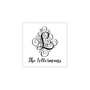 Brev L Ursprunglig Elegant, blommande monogram Nam Stämpel