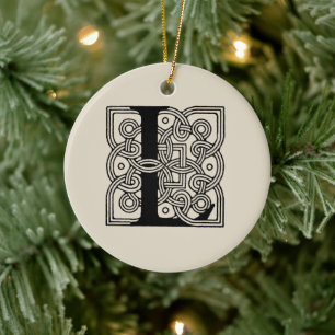 Brev L Vintage Celtic Knot Monogram Julgransprydnad Keramik