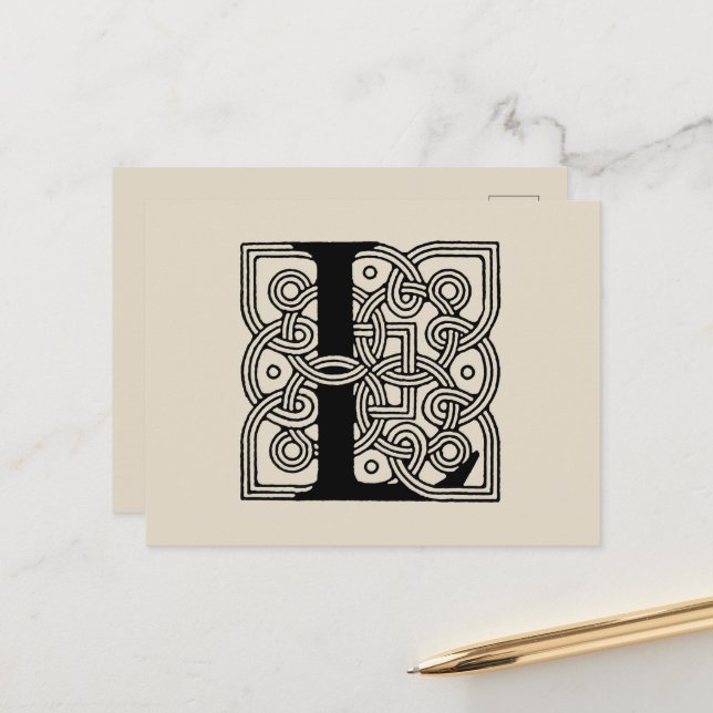 Brev L Vintage Celtic Knot Monogram Vykort (Fram/Back In Situ)