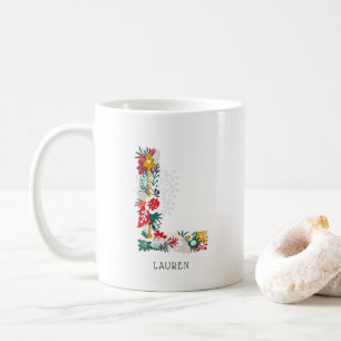 BREV L   Whimsique Blommigt Brev Monogram I Mugg