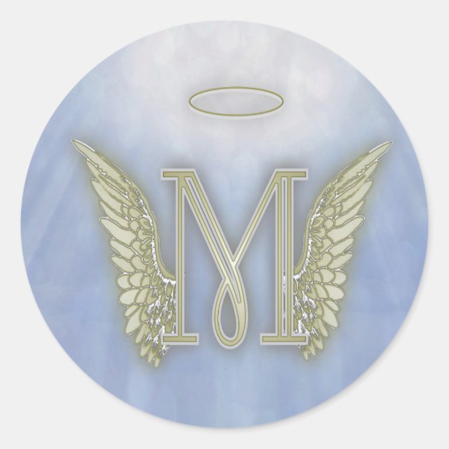 Brev M Angel Monogram Runt Klistermärke (Framsida)