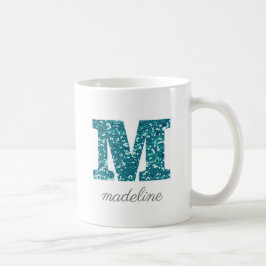 Brev M Aqua Blue Glitter Personlig mugg