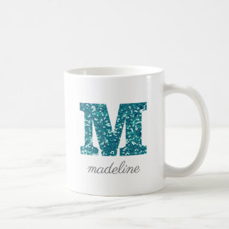 Brev M Aqua Blue Glitter Personlig mugg