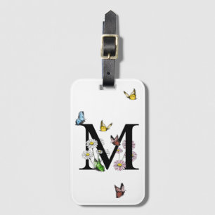 Brev M Blommigt Butterfly Monogram Initial Bagagebricka