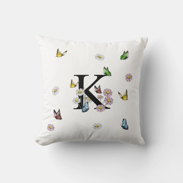 Brev M Blommigt Butterfly Monogram inledande proje Kudde (Framsida)