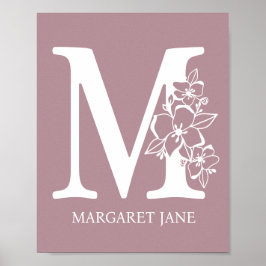 Brev M Blommigt Monogram Namn Nursery Modern Poster