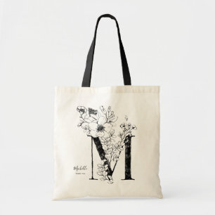 Brev M blommigt personlig namn monogrammad Tygkasse