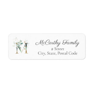 Brev M Botanical Monogram Elegant Address Label Returadress Etikett
