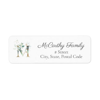 Brev M Botanical Monogram Elegant Address Label Returadress Etikett
