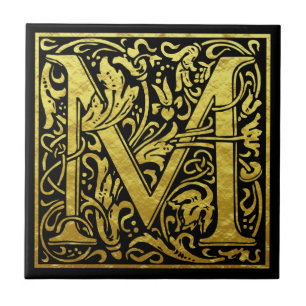Brev M Brev faux Guld Black Kakelplatta