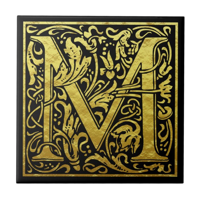 Brev M Brev faux Guld Black Kakelplatta (Framsidan)