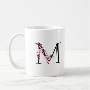 Brev M, Cherry Blommar Monogram Script Namn Co Kaffemugg