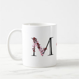 Brev M, Cherry Blommar | Monogram Script Namn Kaffemugg
