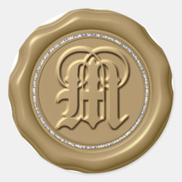 *~* Brev M Diamond Circle GULD Vax sälschetter Runt Klistermärke