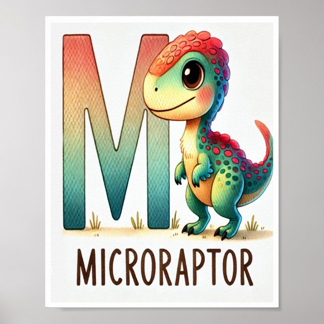 Brev M, Dinosaur Alphabet Watercolor Poster (Framsidan)