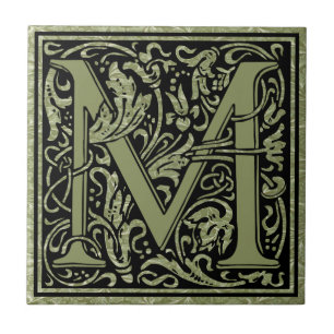 Brev M först märker monogramen Kakelplatta