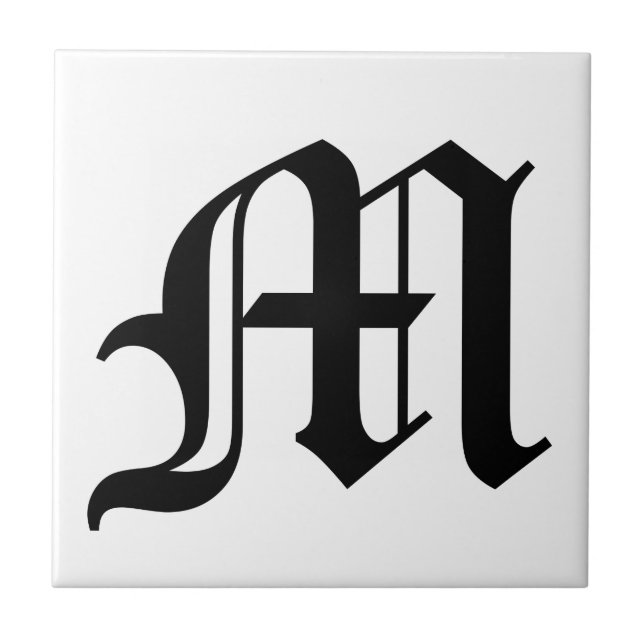 Brev M Gammal engelsk text om vit bakgrund Kakelplatta (Framsidan)