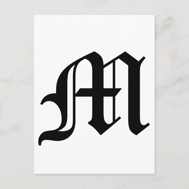 Brev M Gammal engelsk text på vit bakgrund Vykort (Framsida)