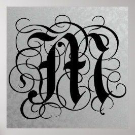 Brev M, Gothic Monogram Black Poster