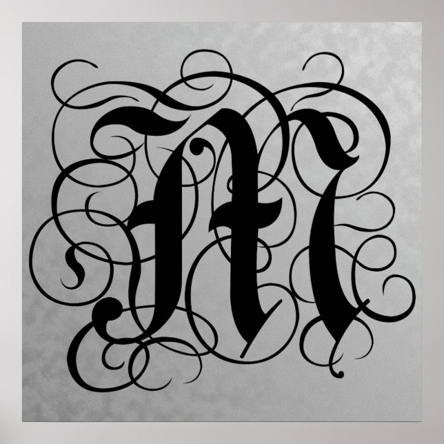Brev M, Gothic Monogram Black Poster (Framsidan)