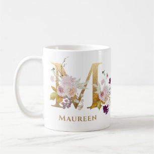 Brev m - Guld Blommigt Namn systervän till medarbe Kaffemugg