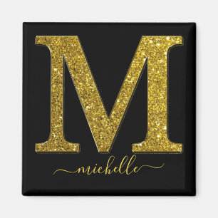 Brev M Guld Glitter Magnet