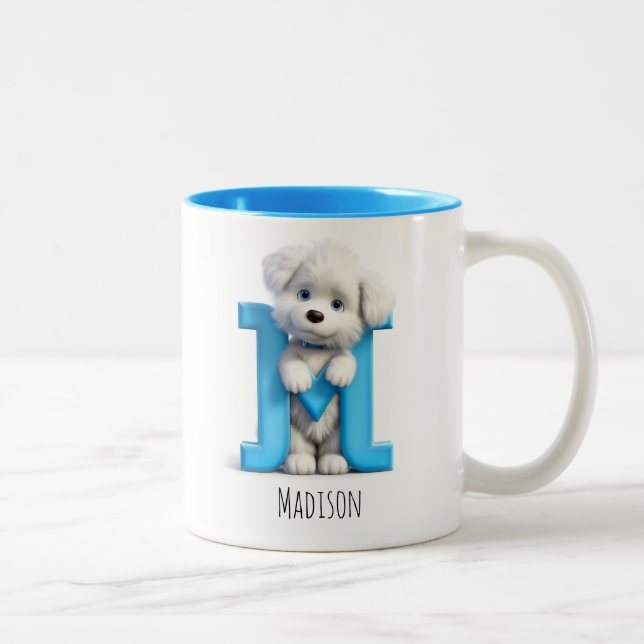 Brev M Hund Alphabet Monogram kaffe Mugg (Höger)