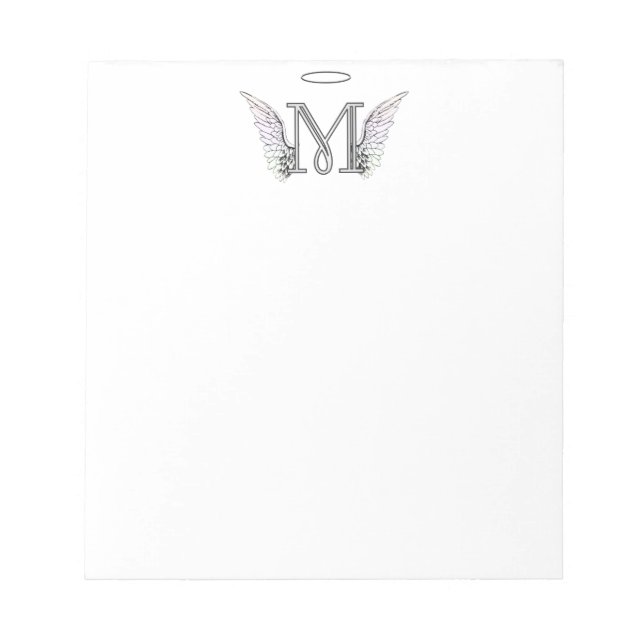 Brev M Initial Monogram med Angel Vingar & Halo Anteckningsblock (Framsida)