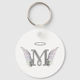 Brev M Initial Monogram med Angel Vingar & Halo Nyckelring