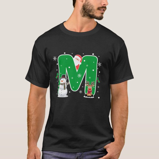 Brev M Initial Namn Alphabet Monogram Santa Chri T Shirt (Framsida)