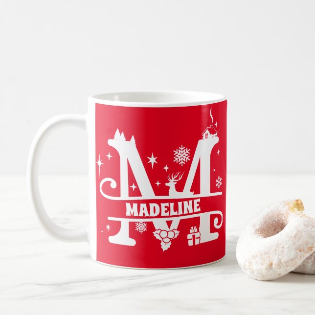 Brev M jul Monogram Initial Namn Red   Kaffemugg (Med munk)