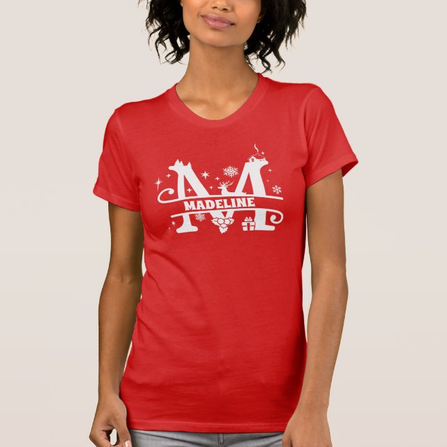Brev M jul Monogram Initial Namn Red T Shirt (Framsida)